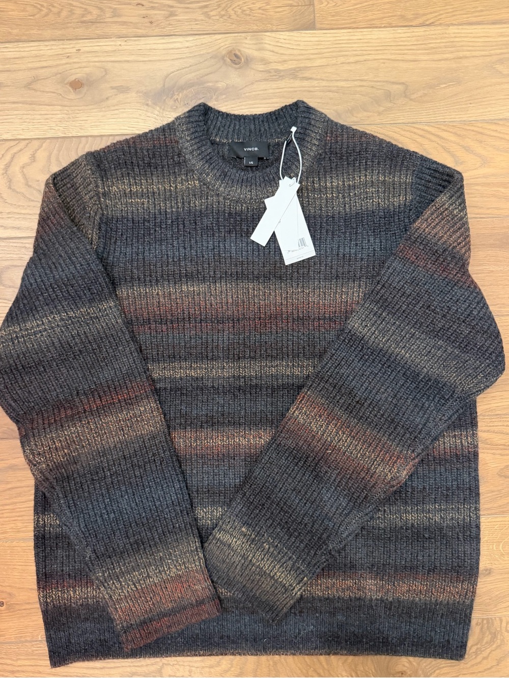 NWT Vince Men's Ombre Stripe Ribbed Crewneck Sweater Size L Retail $498